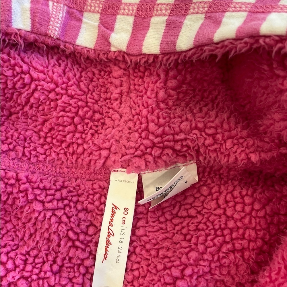 Hanna Anderson pink striped fleece lined bunting 18-24 months romper one piece - Picture 4 of 6